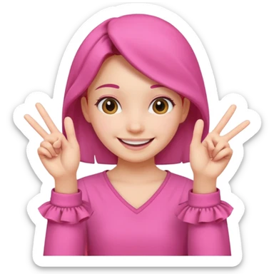 cheerful smile girl with cheerful hand gesture, make them cute, with pink cloth sticker