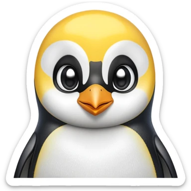cinematic-cute-emperor-penguin-portrait-emoji,-head-tilted-playfully-and-inquisitively,-with-glossy,-pristine-plumage,-sparkling-eyes-filled-with-curiosity,-simplified-yet-irresistibly-adorable-features, black, large black eyes face sticker