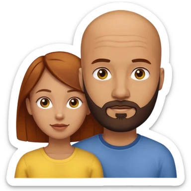 Couple. A bald man with dark brown beard and a girl with light skin dark yellow brown auburn hair. sticker