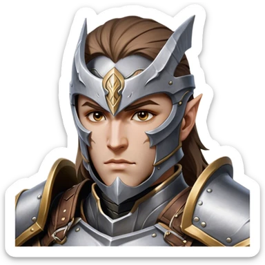 Cinematic Realistic WoW Human Warrior Portrait, head tilted epicly and inquisitively, showcasing a commanding presence and heroic grace. His chiseled features, resolute eyes, and meticulously crafted steel armor with leather accents in harmonious greys and bronzes are rendered with lifelike clarity and dramatic lighting, high shine, epic and awe-inspiring, embodying the spirit of a warrior poised for battle. sticker