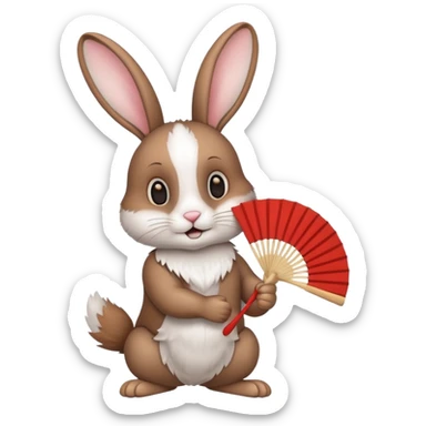 A rabbit hold a folding fan playfully sticker