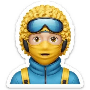 make a yn in a ski mask but but the mask is only covering his mouth and his hair is curly and yellow skin like emoji sticker