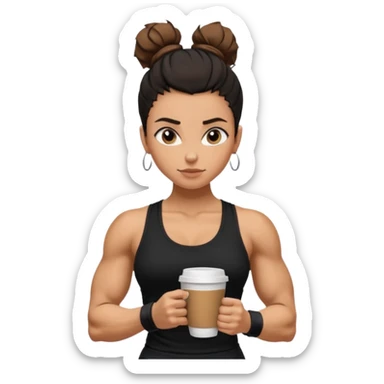 Caramel skinned toned female with black messy bun and coffee colored almond shaped eyes; flexing muscular toned biceps sticker