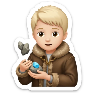 a kid wearing fur clothing, playing stone



















 sticker