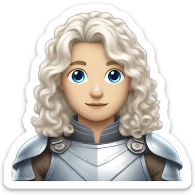 white androgynous guy white long curly hair armor blue eyes sticker