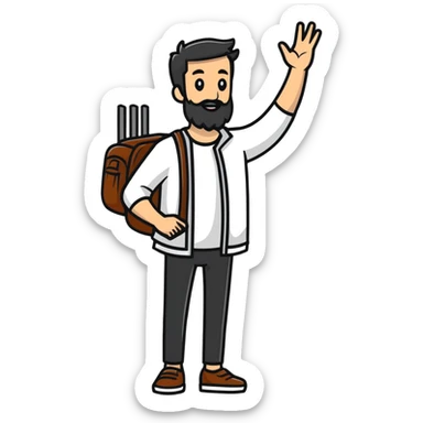 happy bearded guy waving hand sticker
