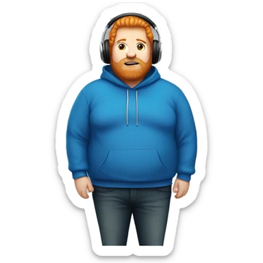 fat man with blue hoodie, headphones, ginger hair and beard sticker
