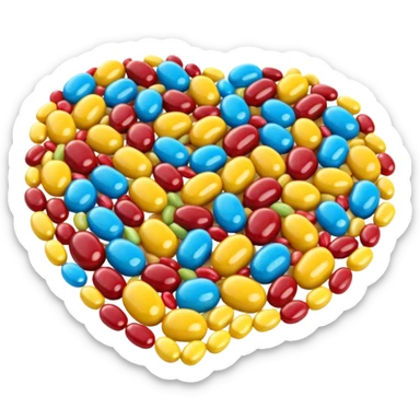 3D render of Jellybean Path, made entirely of dessert materials, glistening sugar crystal texture, pile of multi-colored glossy beans (yellow, blue, red), delicious confectionery aesthetic, Apple emoji style, isolated on white background --v 6.0. sticker