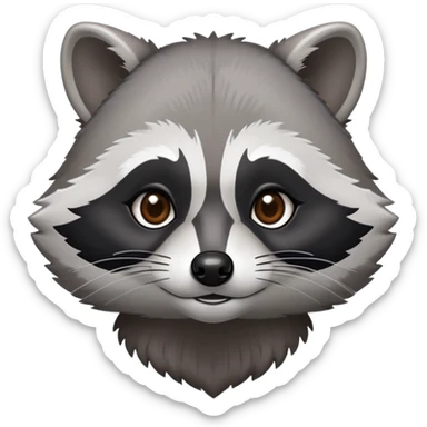 Cinematic-Noble-Raccoon-Portrait-Emoji – Poised and confident, with a sturdy build and a beautifully textured fur of silver-grey accented by dark black facial markings, deep-set, intelligent brown eyes, simplified yet sharp and sophisticated. sticker