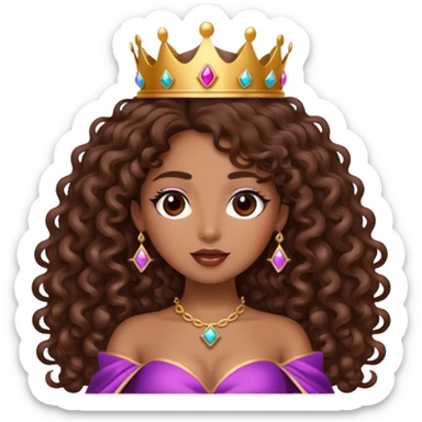 Brown girl diva long curly hair with crown sticker