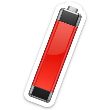 iPhone-style emoji of a battery that is almost empty, with a small red bar at the end indicating low energy. Clean, minimal, glossy look, transparent background. sticker