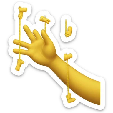 A hand with yellow skin holding several puppet strings, with the strings hanging down loosely. The hand is positioned above in a puppet-master gesture, showing control, but no figures or objects are attached to the strings. sticker