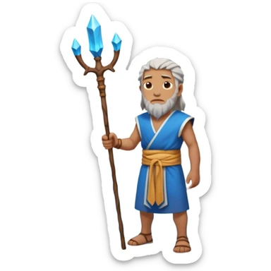iOS-style 3D emoji: wide blue sea split into two towering water walls, dry path in the middle, Moses standing at the center holding a staff upright sticker
