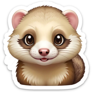 Cinematic Cute Ferret Portrait Emoji, Head tilted playfully, with an elongated, flexible body and a characteristically curious expression, featuring a short, pointed snout, bright, sparkling eyes, and soft fur in warm brown and cream tones, Simplified yet irresistibly adorable features, highly detailed, glowing with a warm, friendly glow, high shine, affectionate and lively, stylized with a touch of whimsical mischief, soft glowing outline, capturing the essence of a fun-loving and mischievous ferret that feels like it could scamper straight into your heart! sticker