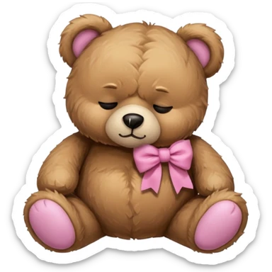 Frowning Sleeping teddy bear wearing pink bow sticker
