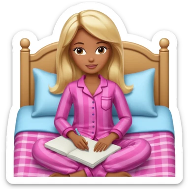 Brown skin blonde hair Barbie in pajamas in bed sticker