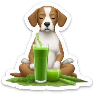 meditating dog drinking green juice with eyes closed on the farm sticker