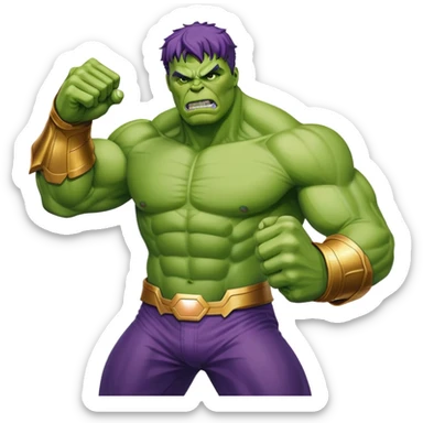 Hulk fighting Thanos, green superhero versus purple villain with infinity gauntlet sticker