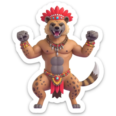 A native strong buff hyena with war bonnet flexing posing  sticker
