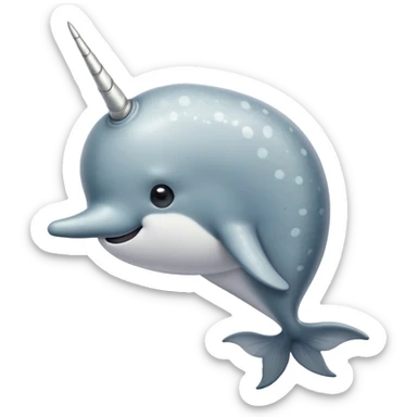 Cinematic Noble Narwhal Portrait Emoji, Poised and majestic, with a robust, streamlined body draped in mottled, silvery-gray skin, featuring a long, spiraled, ivory tusk and deep, thoughtful eyes that exude ancient oceanic wisdom, Simplified yet sharp and sophisticated features, highly detailed, glowing with a soft, ethereal arctic glow, high shine, intelligent and enigmatic, stylized with an air of mythical marine grandeur, focused and graceful, soft glowing outline, capturing the essence of a watchful and confident sea unicorn that appears ready to glide out of the screen with timeless authority! sticker