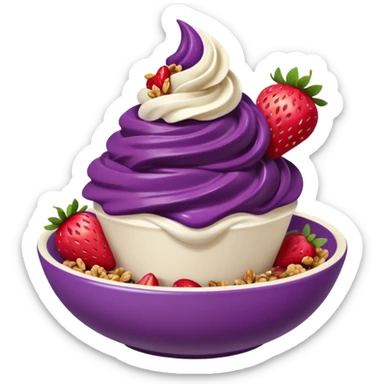acai soft serve in a bowl either strawberries and granola sticker