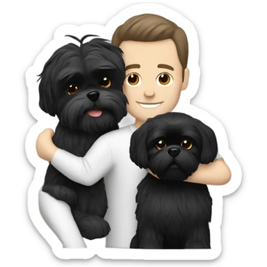White Man with dark hair hugging black shih tzu  sticker
