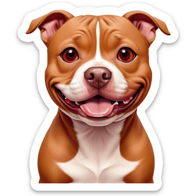 Cinematic Comical Red/Fawn Staffordshire Bull Terrier Portrait Emoji, Head tilted dramatically with an exaggeratedly amused expression, featuring a striking red/fawn Fur with bold white accents, wide, expressive dark eyes filled with playful disbelief, Simplified yet hilariously expressive features, highly detailed, glowing with a slightly sassy glow, high shine, dramatic yet playful, stylized with an air of cheeky mischief, bright and endearing, soft glowing outline, capturing the essence of a spirited and over-the-top guardian, so meme-worthy it feels like it could side-eye its way into internet fame instantly! sticker