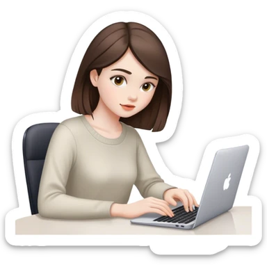 beautiful pale brunette girl editing photos on her computer  sticker