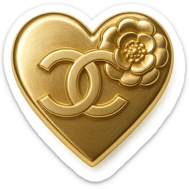 Chanel heart in metallic gold style with a black camellia flower, elegant and bold sticker