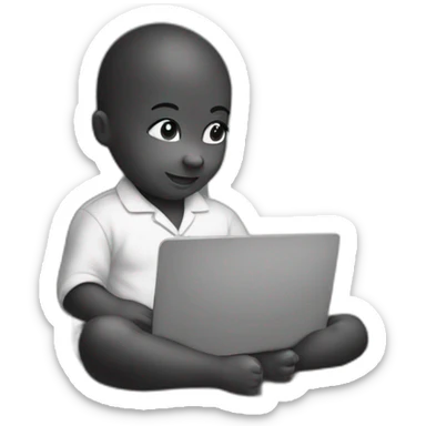 A Newborn working on laptop black n white sticker