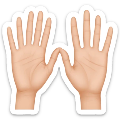 Deux mains côte à côte : la gauche lève l’index et le majeur, la droite l’annulaire et l’auriculaire. Les autres doigts sont repliés, pouces vers l’extérieur. sticker