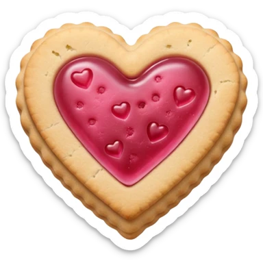 Realistic shortbread cookie in the shape of a heart with pink jelly sticker