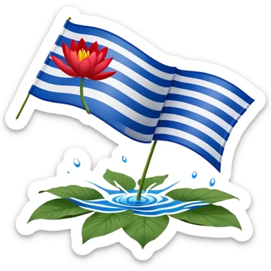 Flag of Friesland with blue and white diagonal stripes and red water lily leaves sticker