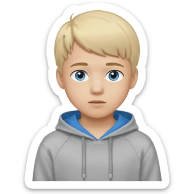 Teen boy with blue eyes and a Grey hoodie who stands up with blond short hair and short bangs sticker