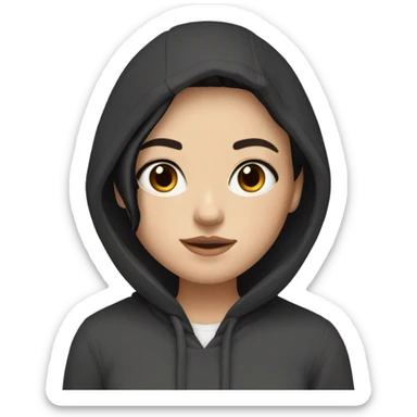 white Girl with short soft black hair and brown eyes and a a black hoodie  sticker