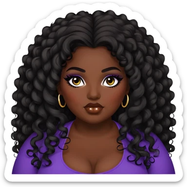 big plus size, dark skin, curly long hair, baddie,pretty, makeup, black eyeliner, long hair sticker
