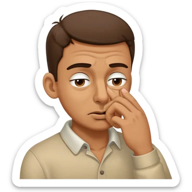 Guy with fingers pinching his nose and eyes scrunched  sticker