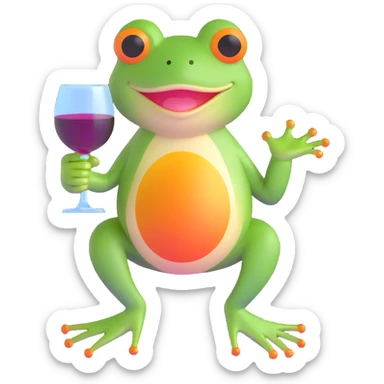 cartoon frog with a wine glass sticker