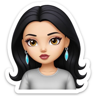 pretty bratz baddie, straight long hair, light skin, dark black hair sticker