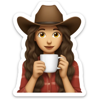 Cozy cowgirl wearing a cowboy hat sipping coffee. Brunette long hair sticker