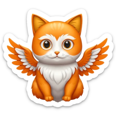 crea un gato con alas de búho con pelaje color naranja y blanco sticker