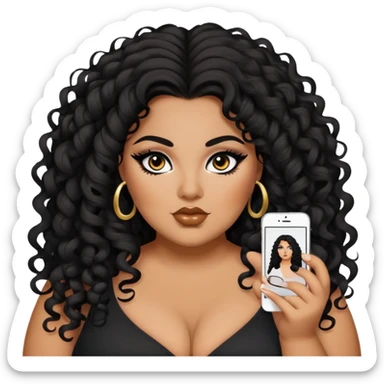 big plus size, darker tan skin, long black curly hair, baddie,pretty, makeup, black eyeliner, long hair sticker