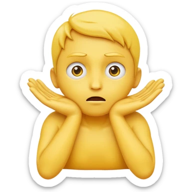 Yellow face emoji strangling itself with 2 arms crossed and hands saround neck and eyes looking up in fear sticker