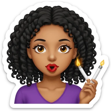 Black girl with eyelashes and curly hair smoking weed with it in her mouth sticker
