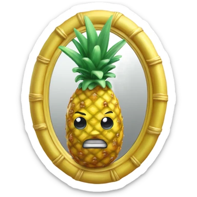 3D elegant pineapple🍍  with big shiny eyes 👀 pineapple holds mirror with its reflection 🪞🍍 sticker