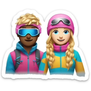 Skier boy with ginger scruff and Skier girl with blonde hair and pink gear blue eyes  sticker