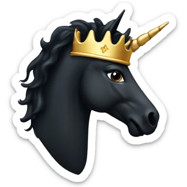 A black unicorn with a gold crown on top and a gold horn  sticker