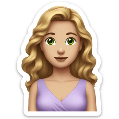 golden brown hair green eyes lavender dress sticker