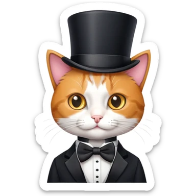 Cat with a top hat and a tie sticker