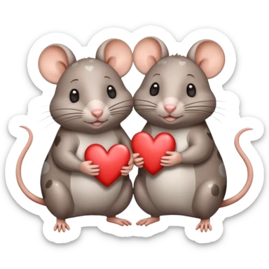 two fat little rats holding hearts one grey with white spots the other rat warm brownn sticker